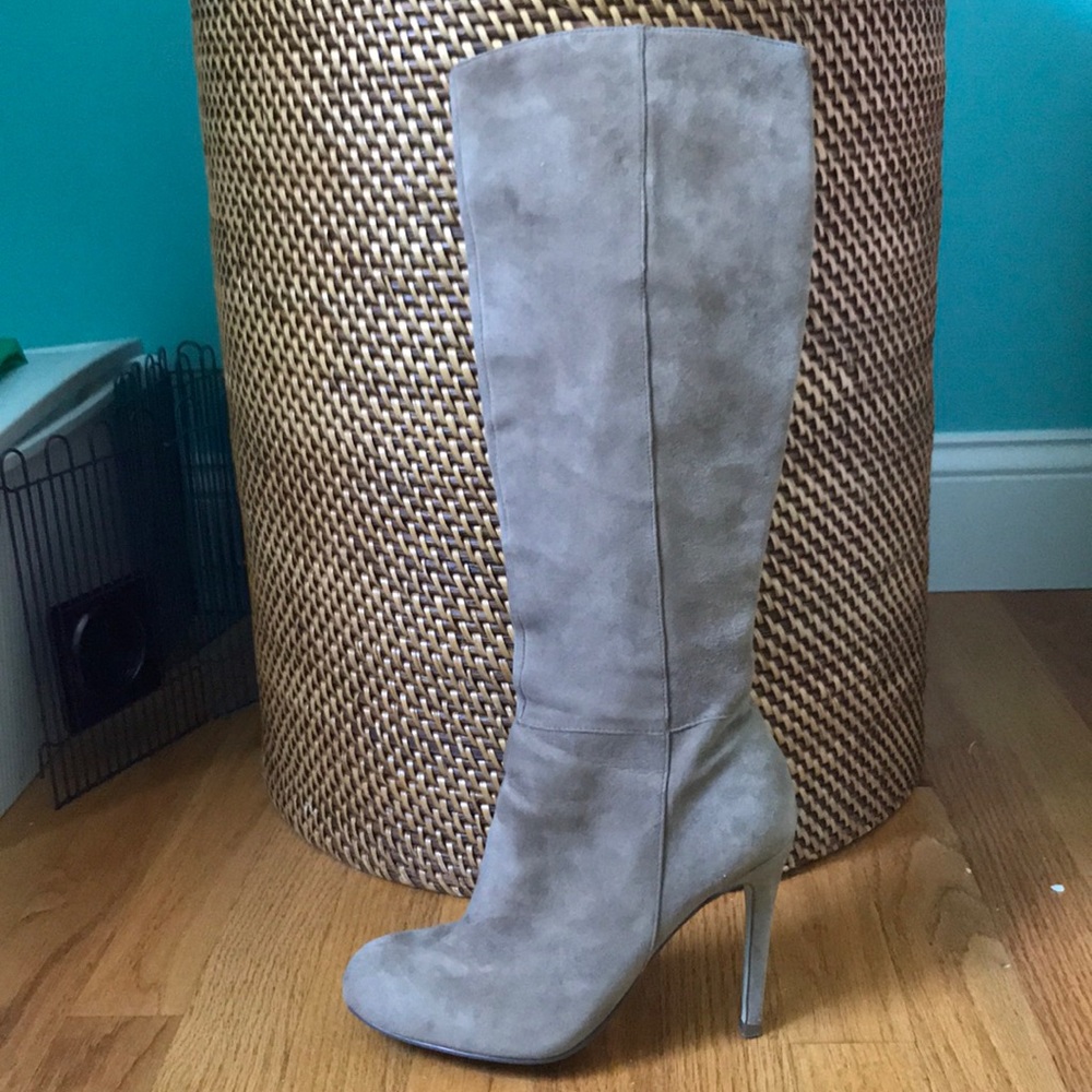 Taupe Ivanka Trump Knee-High Suede Heeled Boots